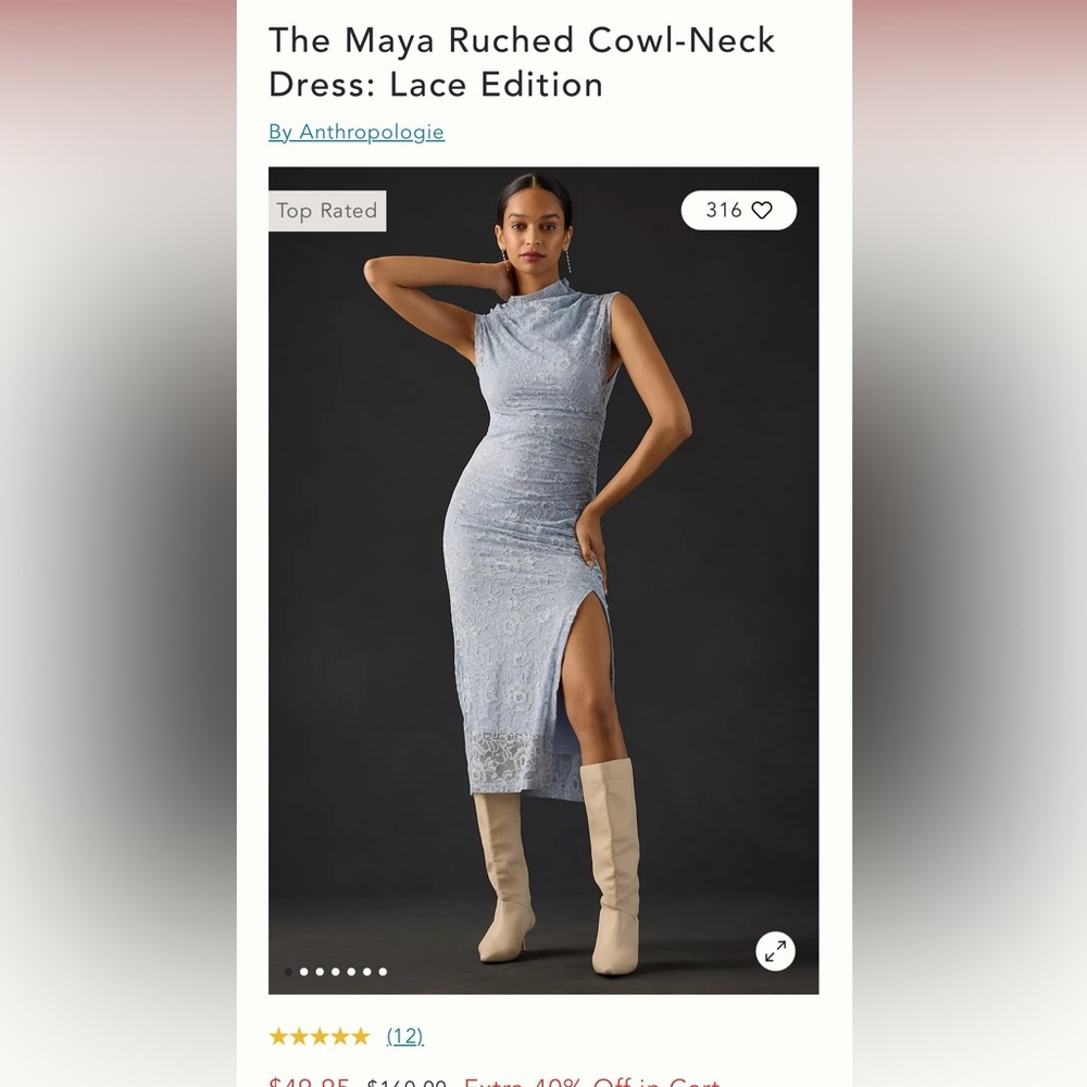 Maya Rouched Cowl Neck Sky Blue Dress from Anthro